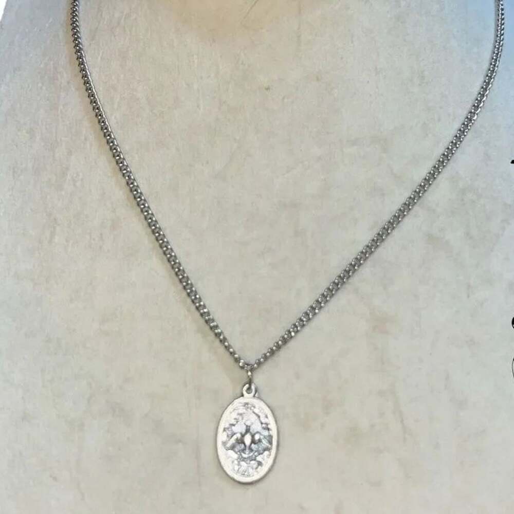Dove with Radiant Halo Necklace “Pray for Us”